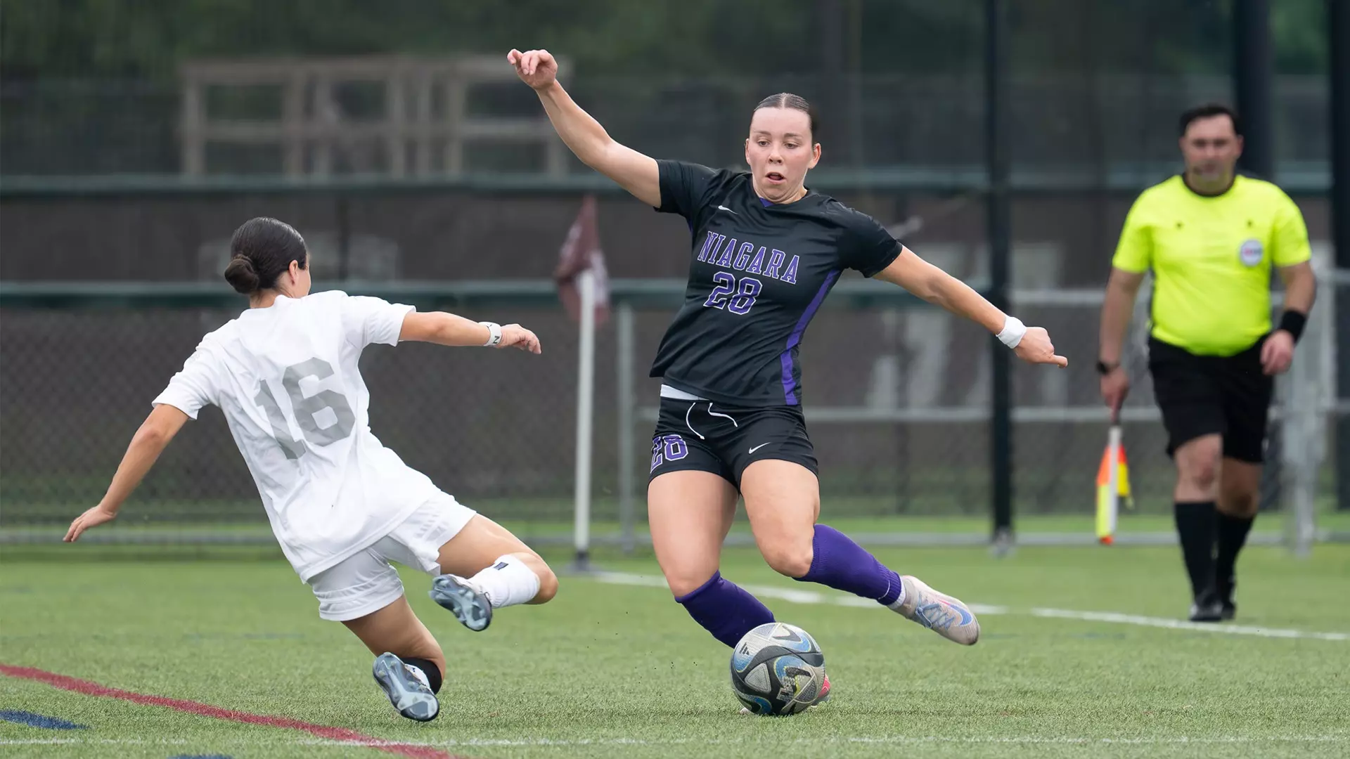 Niagara women’s soccer player competing during a match